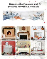 EwdeWwo Fall Mantel Scarf for Fireplace, Blue Leaf Pumpkin Wood Grain Texture Fireplace Cover Decorations Indoor Thanksgiving Mantel Top Scarf Runner for Seasonal Autumn Holiday Party, 17 x 60 Inch EwdeWwo