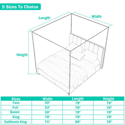 Queen Size Canopy Bed Frame,Stainless Steel Bed Canopy Frame Attachment,Frame Poles for Metal Bed or Wood Bed Mosquito Net or Curtains Décor in The Bedroom