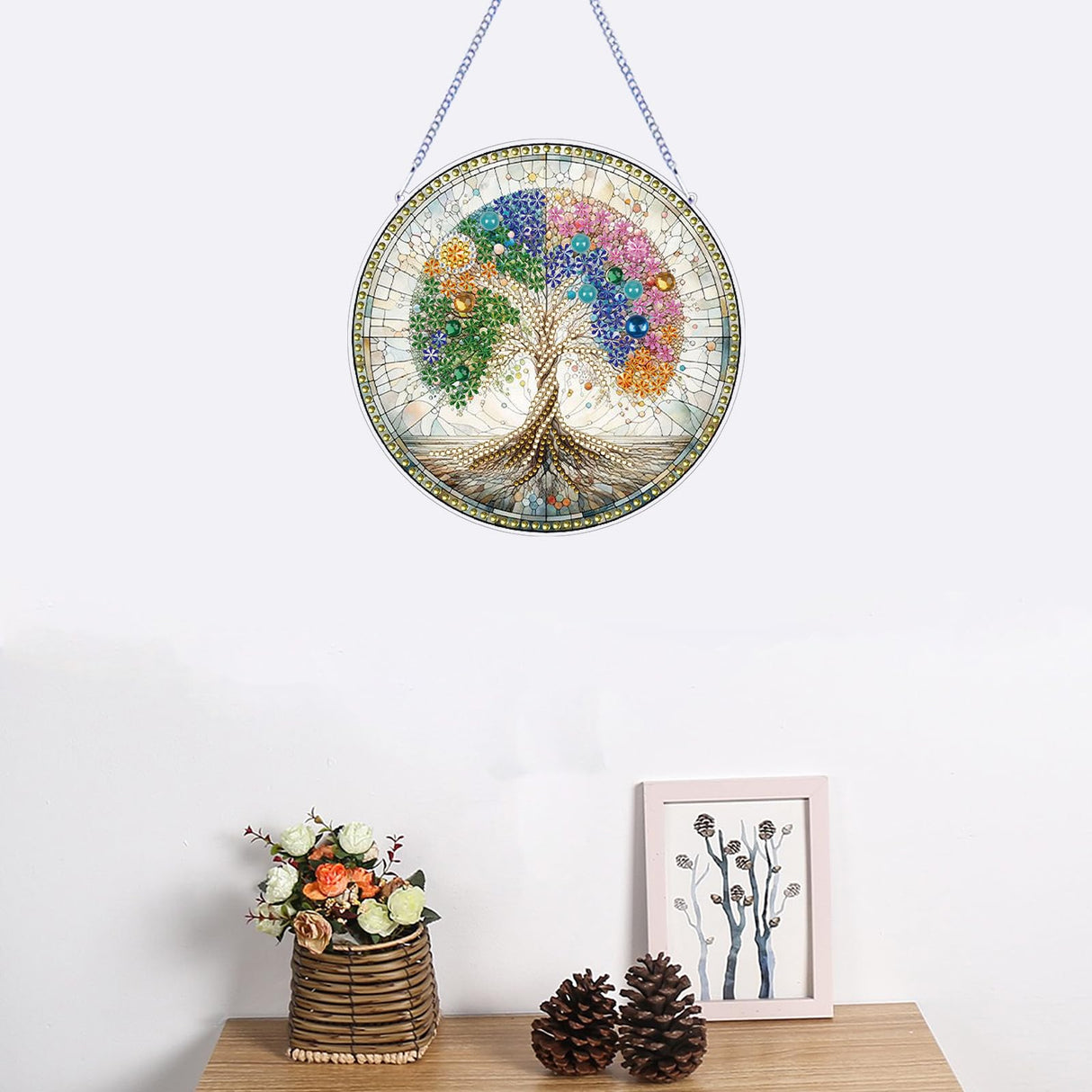 STGLCR DIY 5D Tree of Life Diamond Painting Kits Hanging Sign Wall Art Sign Tree Diamond Art Suncatcher Window Hanging Ornament Window Pendants Home Garden Wall Door 7.8inch STGLCR