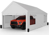 JAMFLY Carport, 12x20 ft Heavy Duty Carport with Roll-up Windows, Portable Garage with Removable Sidewalls & Doors, Car Canopy with Sandbags and All-Season Tarp for Car Boat Truck Motorcycle JAMFLY