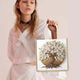 DIY Diamond Painting Canvas Tote Bag with Blooming Tree and White Flowers, Crystal Diamond Art Handbag for Adults, Reusable Hand Storage Bag with Handles, Portable Storage Bag for Woman Man antor