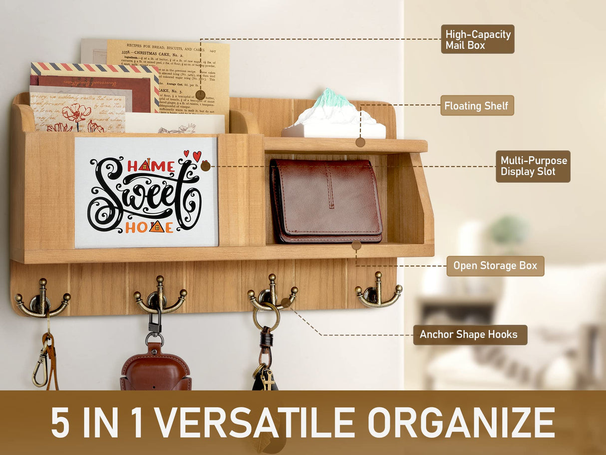 Rebee Vision Farmhouse Key Holder for Wall - Mail Organizer with Chalkboard with 4 Hooks - Rustic Key Hanger for Home Decor Rebee Vision