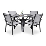 LEVELEVE 5 Piece Patio Dining Set,Outdoor Furniture 4 Textilene Chairs & 1 Round 38"x 38" Metal Slatted Table with 1.5" Umbrella Hole,Outside Porch Deck Balcony Backyard Set for 4 LEVELEVE