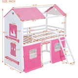 Harper & Bright Designs House Twin Loft Bunk Bed with Tent, Kids Loft Bed with Ladders,Guardrail, Windows and Roof, Wood Twin Over Twin Playhouse Bunk Bed for Kids Teens Boys & Girls (Pink & White) Harper & Bright Designs