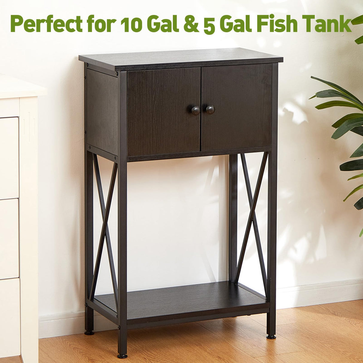 LAQUAL 10 Gallon Fish Tank Stand with Cabinet, Double Aquarium Stand for 10 & 5 Gallon Fish Tank, Heavy Metal Stand with Stable Structure, Adjustable Table Feet & Anti-tilt Device - Black LAQUAL