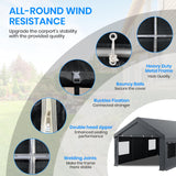 Carport 12x20 Heavy Duty Portable Garage,Carport Canopy with Roll-Up Windows & Doors,Portable Garage and Shelter with Removable Sidewalls,Car Tent Garage with All-Season Tarp for Truck Boat Tractor BUPPLEE