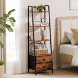 Furologee 4-Tier Ladder Shelf,Small Bookshelf with 2 Drawers,Vertical Bookcase Storage Rack Organizer,Rustic Bookshelves for Living Room,Bedroom,Bathroom,Home Office,Kitchen,Rustic Brown Furologee