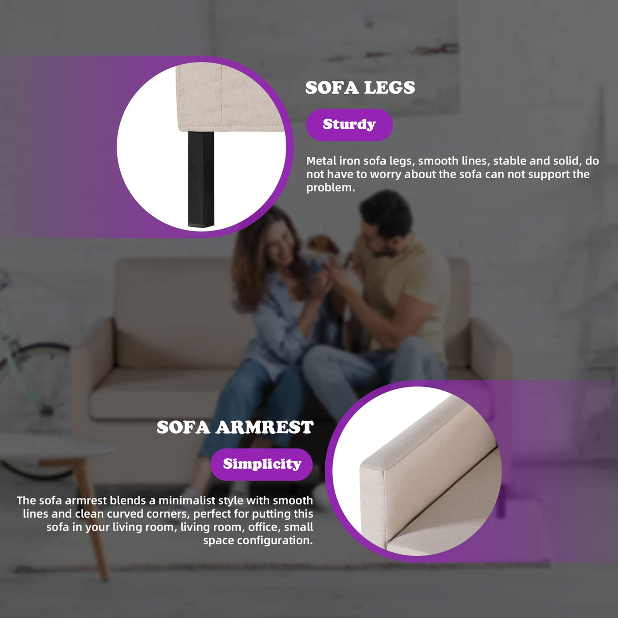 TYBOATLE Fabric Modern Small Loveseat Sofa Couch for Living Room, 51 Inch Upholstered 2-Seater Love Seats w/Iron Legs for Compact Small Space, Apartment, Bedroom, Dorm, Office (Beige) TYBOATLE