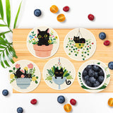 Clendo 8 Pcs Black DIY 5D Small Diamond Painting Coasters Kit with Holder, Flowers DIY Coasters, Arts and Crafts for Adults Clendo