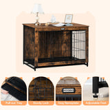 HOOBRO Dog Crate Furniture, Large Dog Kennel Indoor, 38.6" Wooden Pet Furniture with Pull-Out Tray, Double Door Modern Side End Table for HOOBRO