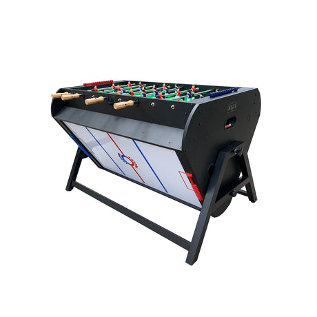 KICK Triplex 55″ Telescopic Rods 3-in-1 Swivel Multi Game Table (Black) - Combo Game Table Set - Billiards, Air-Hockey and a Foosball for Home, Game Room, Friends and Family! KICK