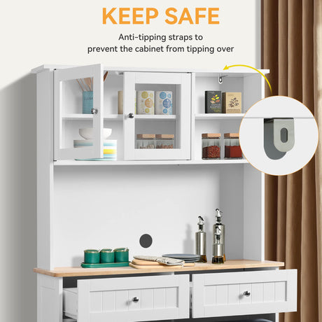 LOUVIXA Kitchen Pantry Storage Cabinet, Microwave Cabinet with Tilt Out Trash Cabinet,Tall Pantry Cabinet Cupboard, Freestanding Kitchen Hutch (White) LOUVIXA