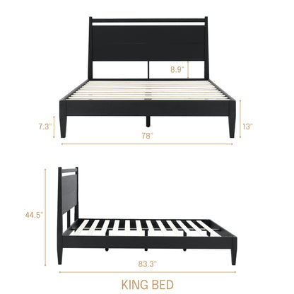 NTC Adept King Wooden Bed Frame with Headboard - Solid Oak, Silent Slats, Effortless Assembly, Burnt Black - WoodArtSupply