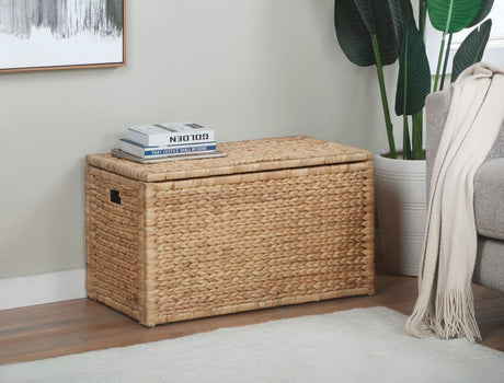 eHemco Heavy-duty Water Hyacinth Wicker Storage Trunk with Metal Frame, 30 by 17.5 by 17.5 Inches, Natural eHemco