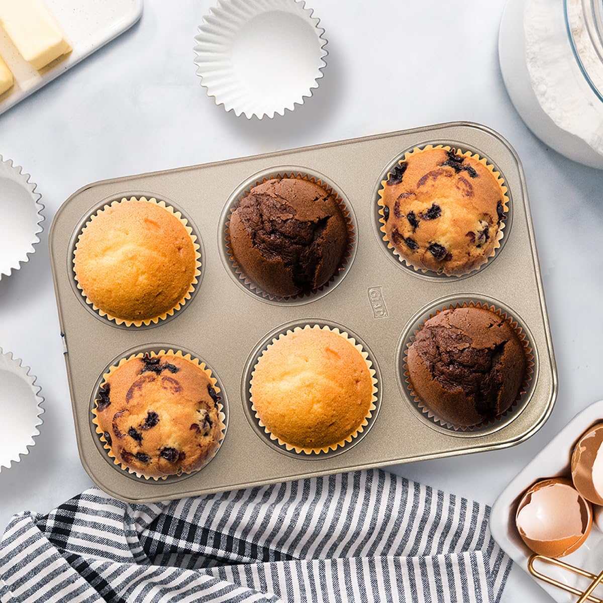 Glad Jumbo Muffin Pan Nonstick - Heavy Duty Metal Cupcake Tin with Large Baking Cups, Jumbo 6-Cup Glad