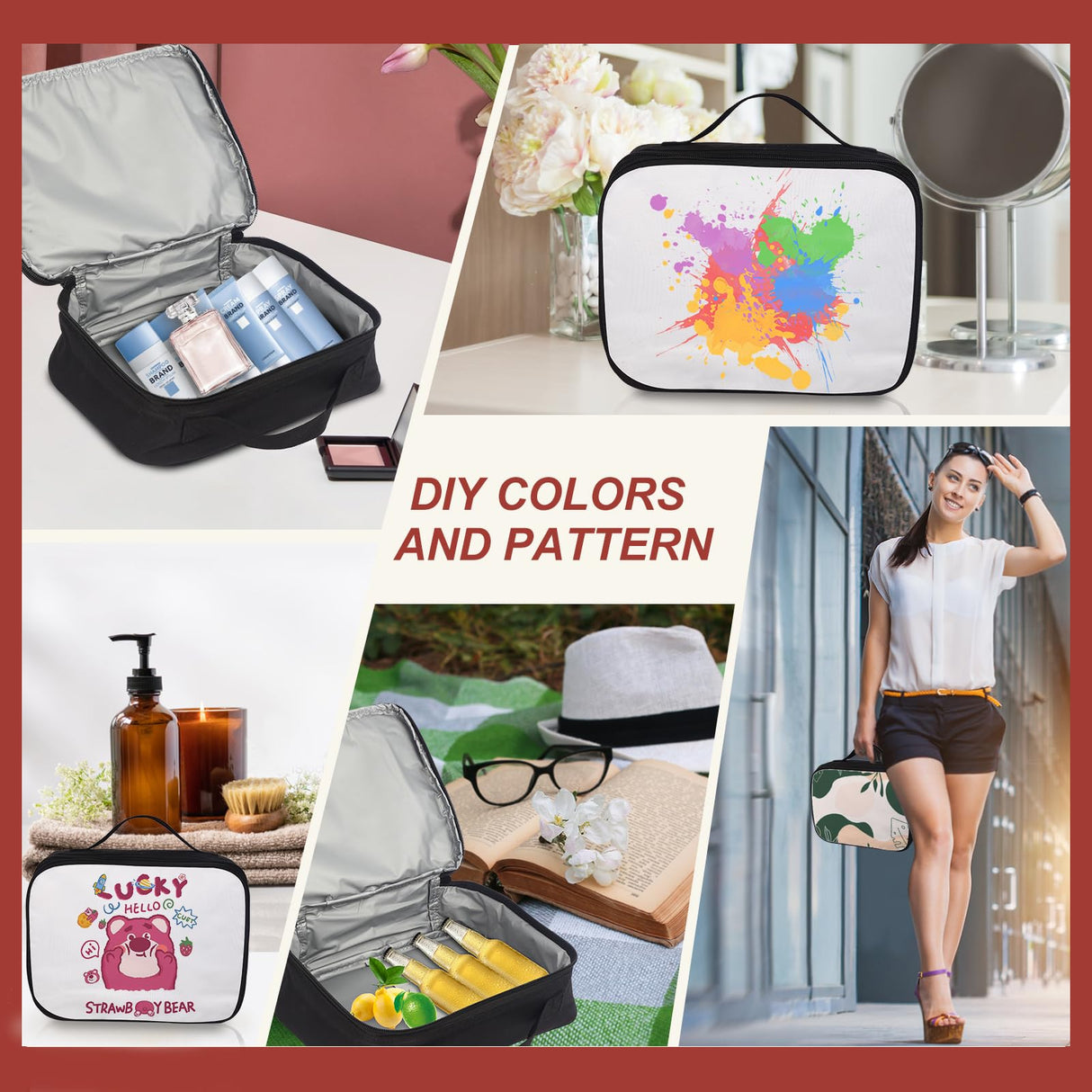 6pcs Sublimation Blanks Makeup Bag,Sublimation Blanks Cosmetic Bag Makeup Bag Bulk Travel Toiletry Bag With Zipper Pouch Insulated Lunch Bag Heat Transfer Removable Sublimation Bags for DIY Craft KKSUBCA