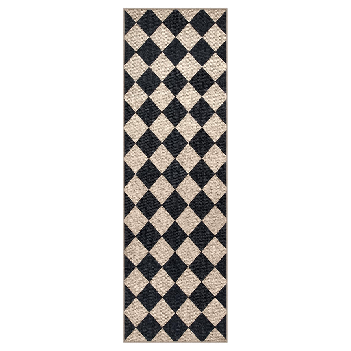 Lahome Checkered Easy Jute Runner Rug, 2x8 Hallway Kitchen Runner Rug Non Slip Washable Outdoor Carpet for Entryway Indoor, Checkerboard Black Indoor Outdoor Carpet for Hallway 8ft Entry Lahome