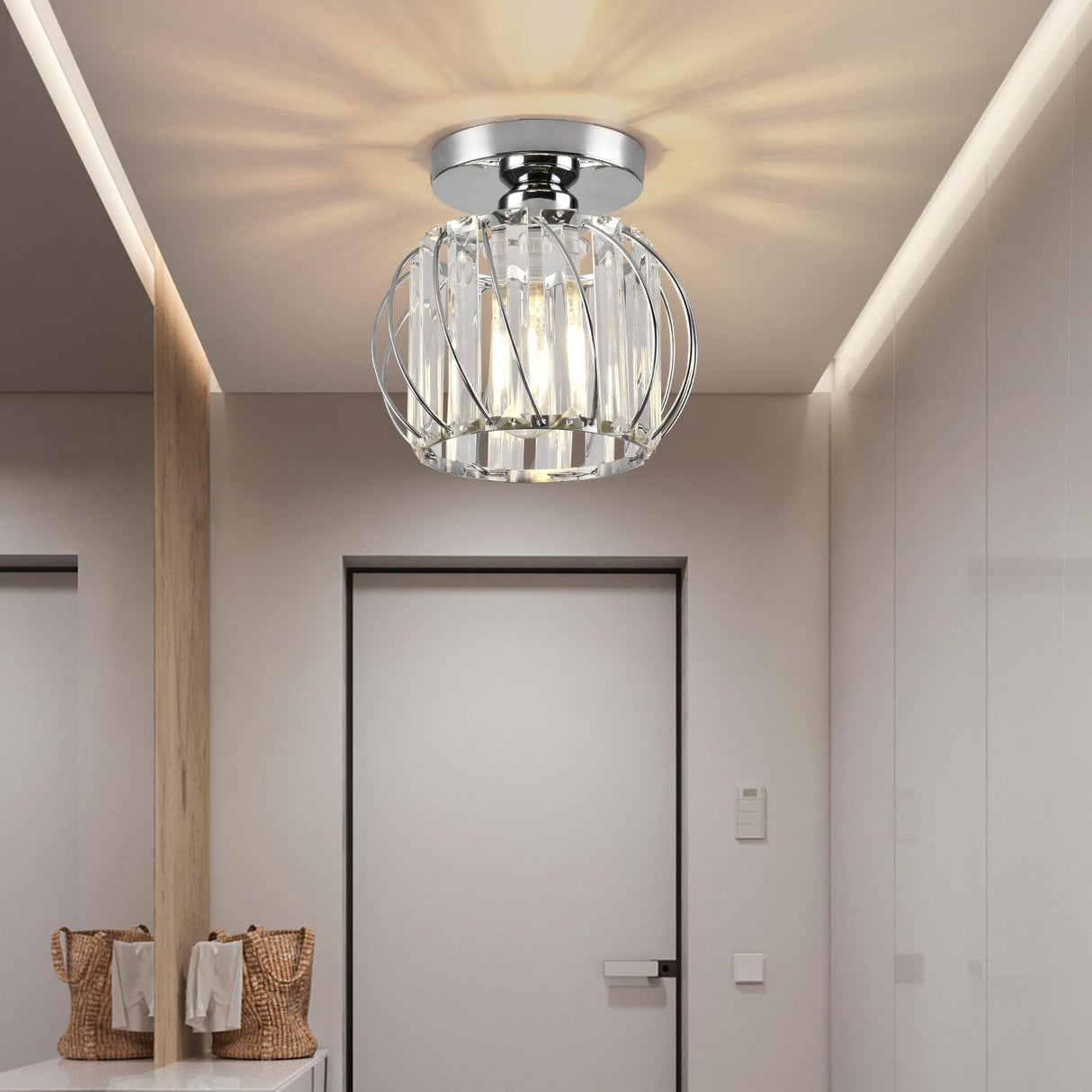 ZtuoYong Crystal Ceiling Light, Crystal Semi Flush Mount Ceiling Light Silver Crystal Chandelier for Kitchen Hallway Entrance Balcony Dining Rooms Living Rooms Bar Farmhouse … ZtuoYong