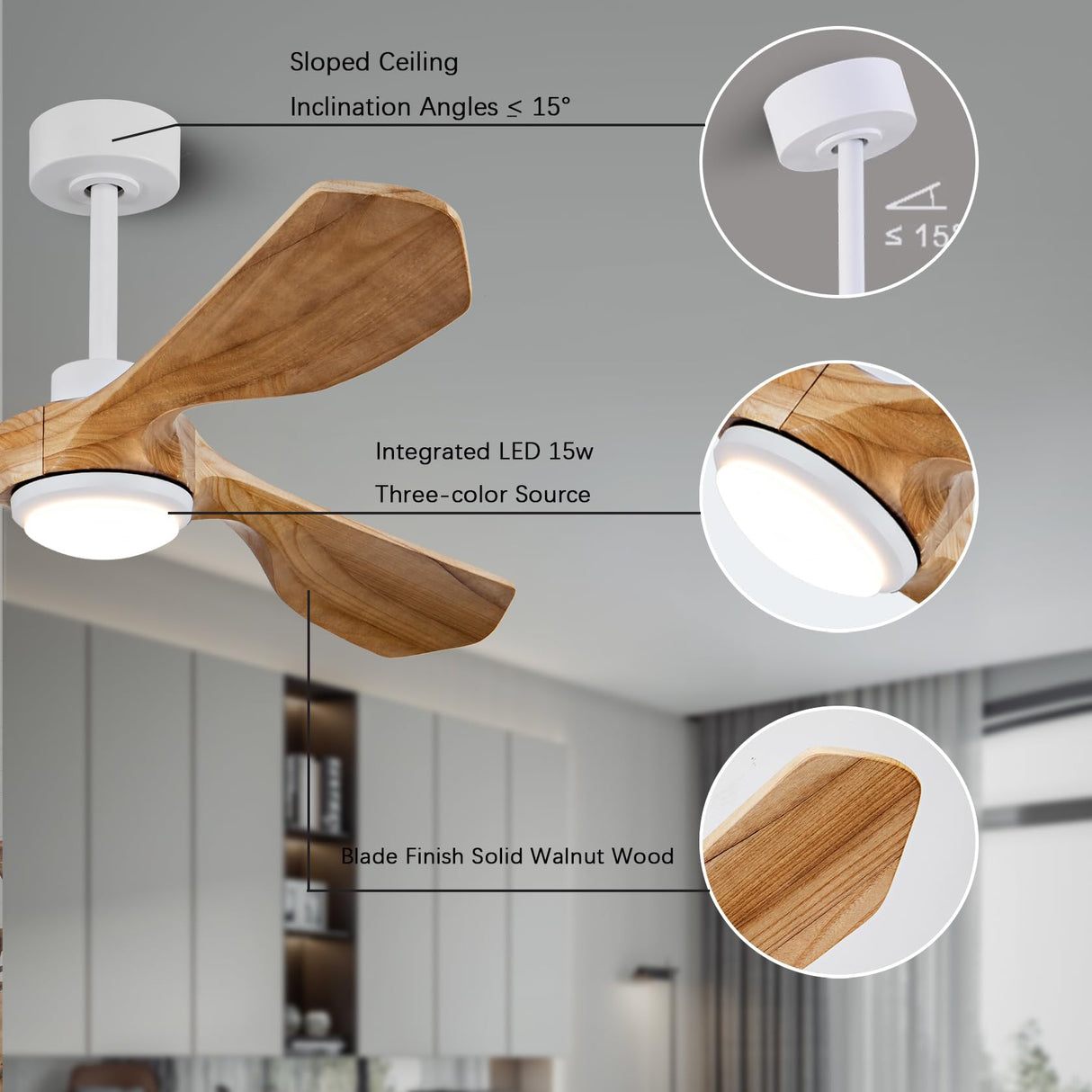 Ceiling Fans with Lights and Remote,52 Inch Unique Wood Ceiling Fan with Noiseless Reversible DC Motor,3 Blades,3 Downrods, for Farmhouse,Patio Living Room, Bedroom, Office,Indoor Outdoor（Raw wood） ducrew