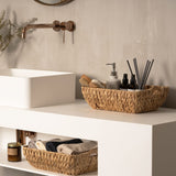 FairyHaus Wicker Baskets with Handles, Natural Wicker Basket for Organizing Shelves, Small Hand Woven Water Hyacinth Storage Baskets Set of 2, 14.96x10.04x4.73 FairyHaus