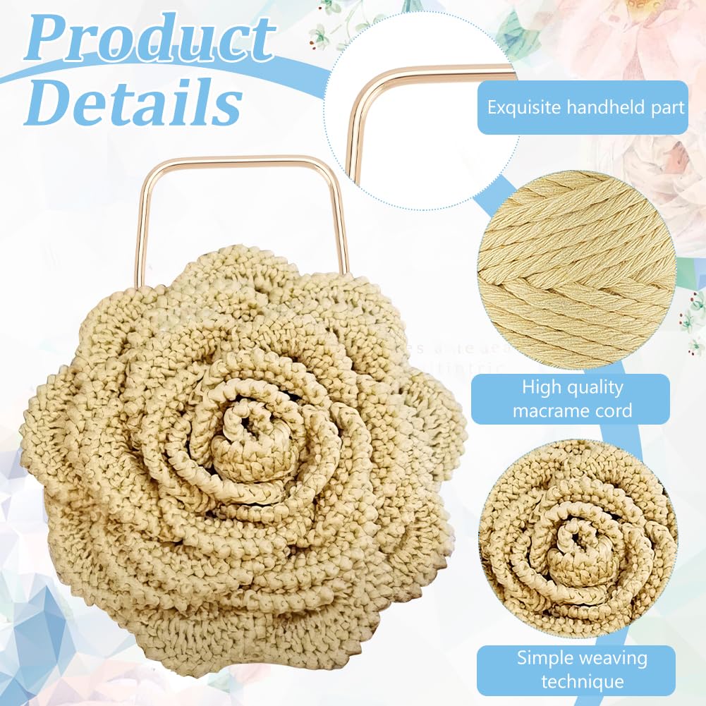 BEUNITONE DIY Macrame Flower Bag Kit for Beginners Yellow Crochet Flower Bag for Women Boho Macrame Handbag Making Kit Handmade Macrame Tote Bag Kit Crochet Kits for Summer Beach with Instructions BEUNITONE