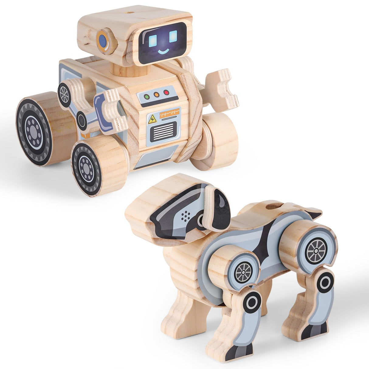 SainSmart Jr. 2-in-1 STEM Kits, Wooden Robot Assembly Toy Set, Woodworking Crafts Projects for Kids, Gift for Boys and Girls SainSmart Jr.