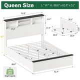 Yoobure Queen Bed Frame with Headboard - Farmhouse Wood Bed Frames Queen Size with 4 Storage Drawers, Platform Beds with Charging Station & LED Light, No Noise Double Bedframe, No Box Spring Needed Yoobure