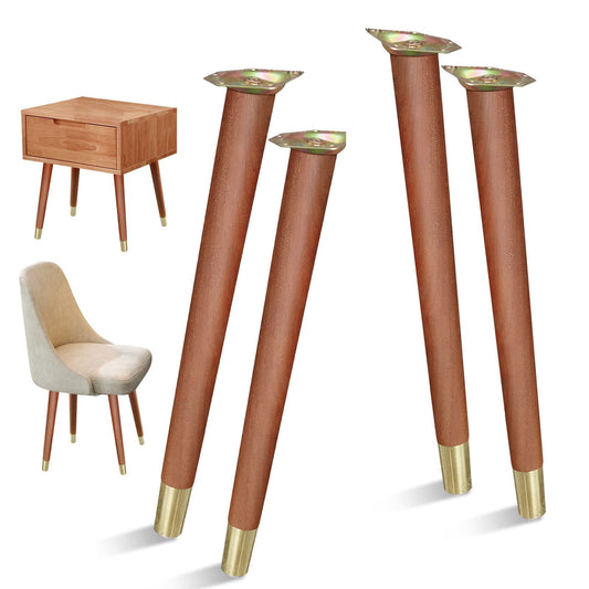 16 inch Table Legs, Wood Furniture Legs Set of 4, Replacement Mid Century Style Coffee Table End Table Chair Legs Desk Legs with Mounting Screws, Walnut