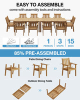 YEFU Outdoor Patio Dining Sets: All Weather 12 Piece Dining Table Set for 10 with Umbrella Hole & Aluminum Frame - Outdoor Furniture Patio 2 Table and 10 Chairs for Outside Backyard/Porch/Deck Teak YEFU