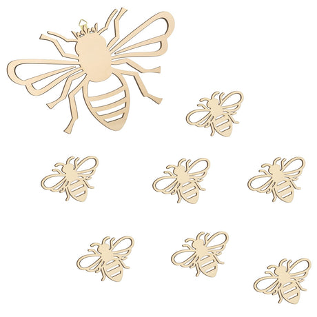 8 Pieces Wooden Bee Decor Wall Art Farmhouse Queen Bee Wall Sculpture Hanging Bee Wall Sign for Indoor Outdoor Garden Yard Lawn Decoration Spring Party Supplies (Wood Color) Yookeer