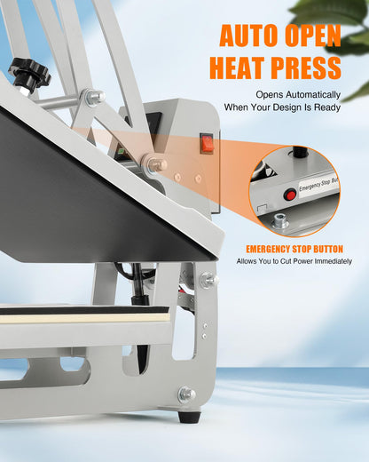 CREWORKS Auto Open Heat Press Machine, 16"x20" Clamshell Heat Press with Slide Out Base, 1600W Digital Sublimation Printer for T Shirts Bags Mouse Pads More, Heat Transfer Machine for Gifts B - WoodArtSupply