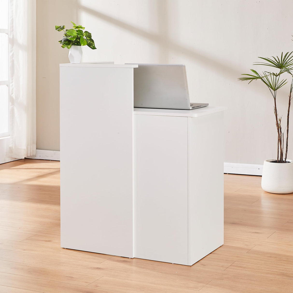 LayBurst Reception Desk with Two Lockable Drawers,Retail Counter with Cable Management Holes,Small Front Desk for Salon Lobby Office Home LayBurst