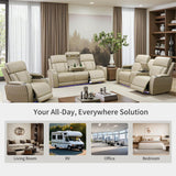 Toseslo Power Recliner Sofa Set with Drop-Down Table, 3-Piece Leather Reclining Sofa Sectional Couches, Living Room Furniture Sets, Reclining Sofa with Cup Holders/Storage Console for House(Beige) Toseslo