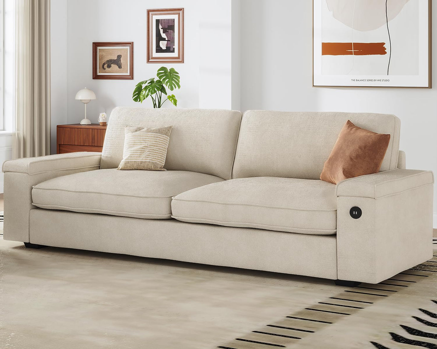 SEDETA Modern Sofas Couches for Living Room, Comfy Couch with Extra Deep Seats, Oversized Loveseat Sofa with Storage and 2 USB Charging Ports, Removable Sofa Cover(Beige Chenille)