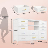 EnHomee White Dresser for Bedroom with 12 Drawers, Fabric Bedroom Dresser with LED Lights & Power Outlets Long Dressers & Chest of Drawers, Sturdy Dresser for Closet, Living Room, Hallway EnHomee