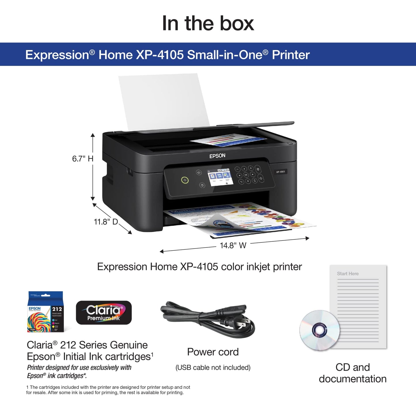 Epson Expression Home XP-4105 Wireless All-in-One Color Inkjet Printer, Black - Print Copy Scan - 10.0 ppm, 5760 x 1440 dpi, 2.4" LCD, Auto 2-Sided Printing, Voice Activated, DAODYANG Printer_Cable