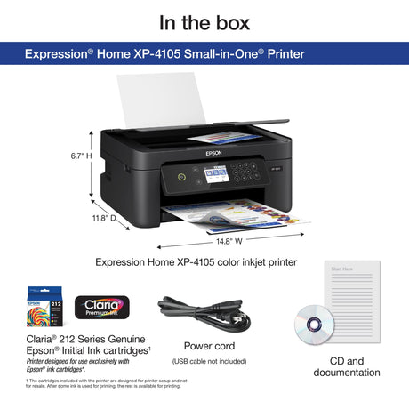 Epson Expression Home XP-4105 Wireless All-in-One Color Inkjet Printer, Black - Print Copy Scan - 10.0 ppm, 5760 x 1440 dpi, 2.4" LCD, Auto 2-Sided Printing, Voice Activated, DAODYANG Printer_Cable Epson