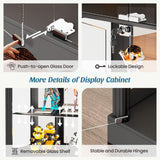 Dystler Display Cabinet with Glass Doors, 71'' Tall Curio Cabinet with RGB Lights for Collectibles, LED Display Case with Removable Shelf for Book/Medal/Figure, Black Dystler