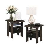 Furinno Andrey Set of 2 End Table / Side Table / Night Stand / Bedside Table with Bin Drawer, Dark Brown/Black Furinno