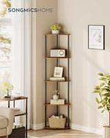SONGMICS HOME Superfast Toolless Assembly, Corner Shelf, 5-Tier Corner Standing Shelf, Corner Shelf Stand, Living Room, Bedroom, Kitchen, 15 x 10.6 x 54.7 Inches, Rustic Brown ULBC610K01 SONGMICS HOME