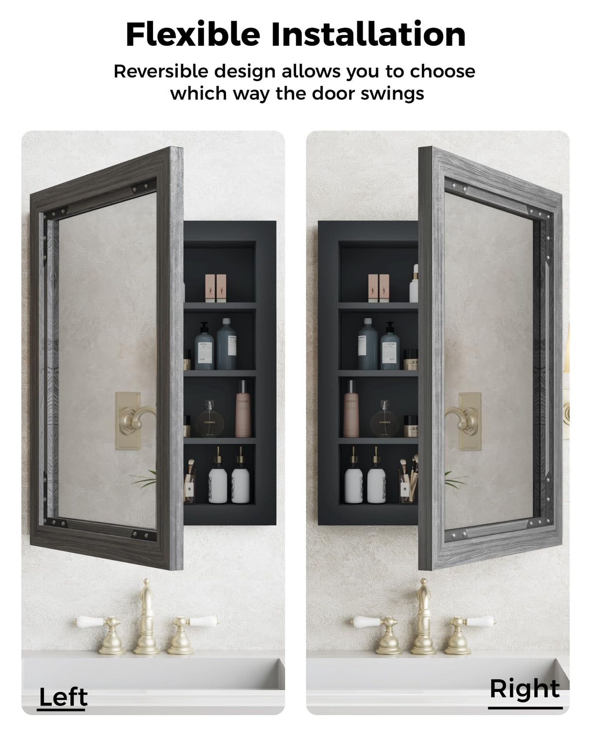 FLYJOE Medicine Cabinet Mirror 20 x 26 Inch Farmhouse Bathroom Mirror Door Solid Wood Storage Cabinet with Adjustable Shelves, Wall Mounted for Bathroom Living Room, Grey FLYJOE