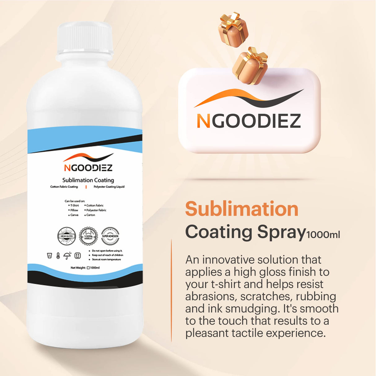NGOODIEZ Sublimation Printing Bundle - 1000ml Quick Dry and Washable Sublimation Spray for All Garments + 250ml High Gloss Finish, Super Adhesive and Waterproof Sublimation Coating for Mugs NGOODIEZ