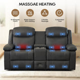 GUEAPY Reclining Loveseat Sofa with Heat and Massage, 70" Leather Dual Recliner Couch with Cup Holders, Storage Drawer & Infinite Reclining Angles,Reclining Loveseat for Living Room, Apartment, RV GUEAPY