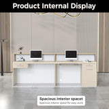 Huariifowm LED Reception Desk with Drawers & Lockers – Modern Front Counter Desk for Office, Salon, Spa, Hotel Lobby or Retail Store (White+ Maple, 71" L*24W*39" H) Huariifowm