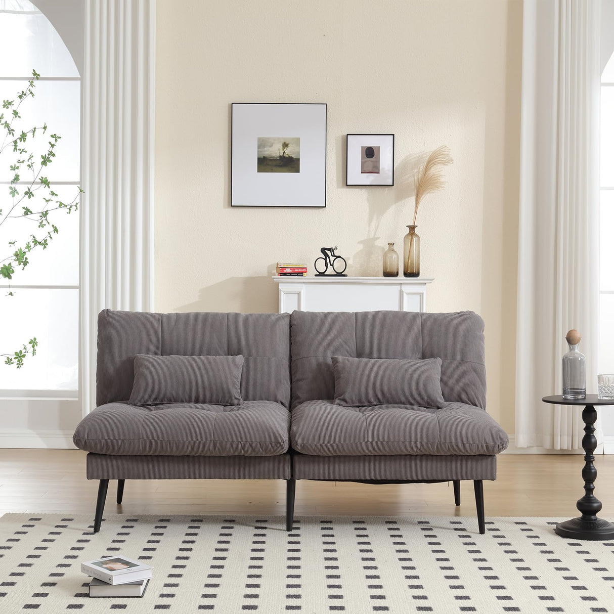 ASAHREE 72'' Corduroy Futon Convertible Sofa Couch,Comfy Sleeper Sofa Bed with Adjustable Backrest, Modern Futon Loveseat for Living Room, Bedroom, Office, Apartment, Dorm, Grey ASAHREE