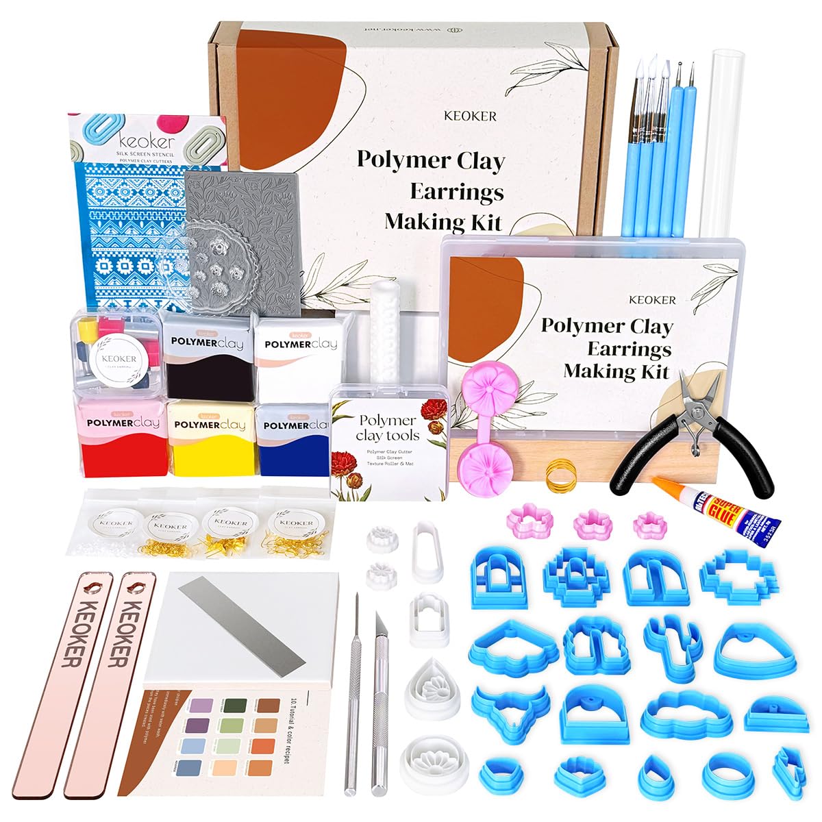 Keoker 123 PCS Clay Earring Making Kit, Polymer Clay Jewelry Making Kit for Teens and Adults, Fashion Designer Kits, Polymer Clay Earrings Kit Crafts, Great Gifts Keoker