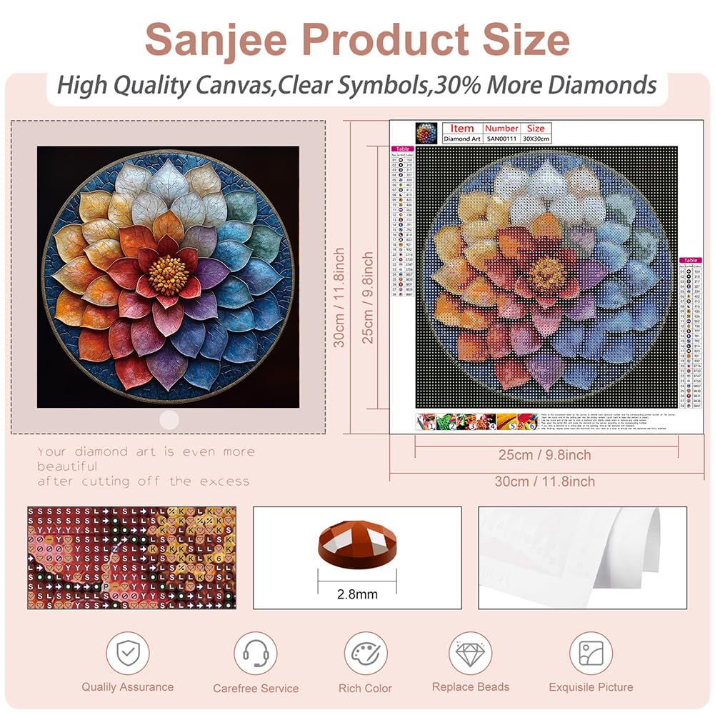 Sanjee Diamond Painting Kits for Adults, Mandala Diamond Art Kits for Beginner, 5D DIY Round Full Diamond Dots Paintings for Home Wall Decoration Gift, 12x12inch Sanjee