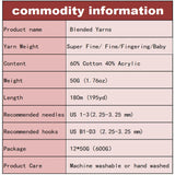 QKHEE Yarn for Crocheting and Knitting 12 * 1.76 Oz (50G) /195yd, Fine/Fingering Weight (1), 60% Cotton 40% Acrylic Soft Yarn kit for Making Sweater and amigurumi (Rainbow) QKHEE