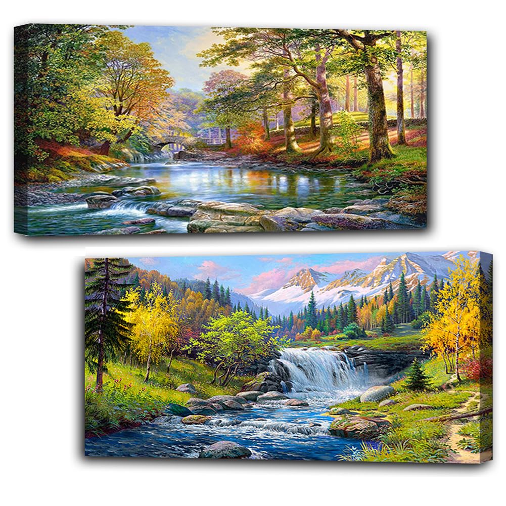 2 Pack Diamond Painting Kits，Large 5D DIY Landscape Diamond Painting Kits for Adults，DIY Full Drill Crystal Rhinestone Arts and Crafts，Lake Gem Art Painting with Diamond Home Wall Decor (28X16inch) OFRKE
