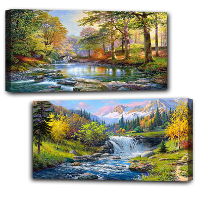 2 Pack Diamond Painting Kits，Large 5D DIY Landscape Diamond Painting Kits for Adults，DIY Full Drill Crystal Rhinestone Arts and Crafts，Lake Gem Art Painting with Diamond Home Wall Decor (28X16inch)